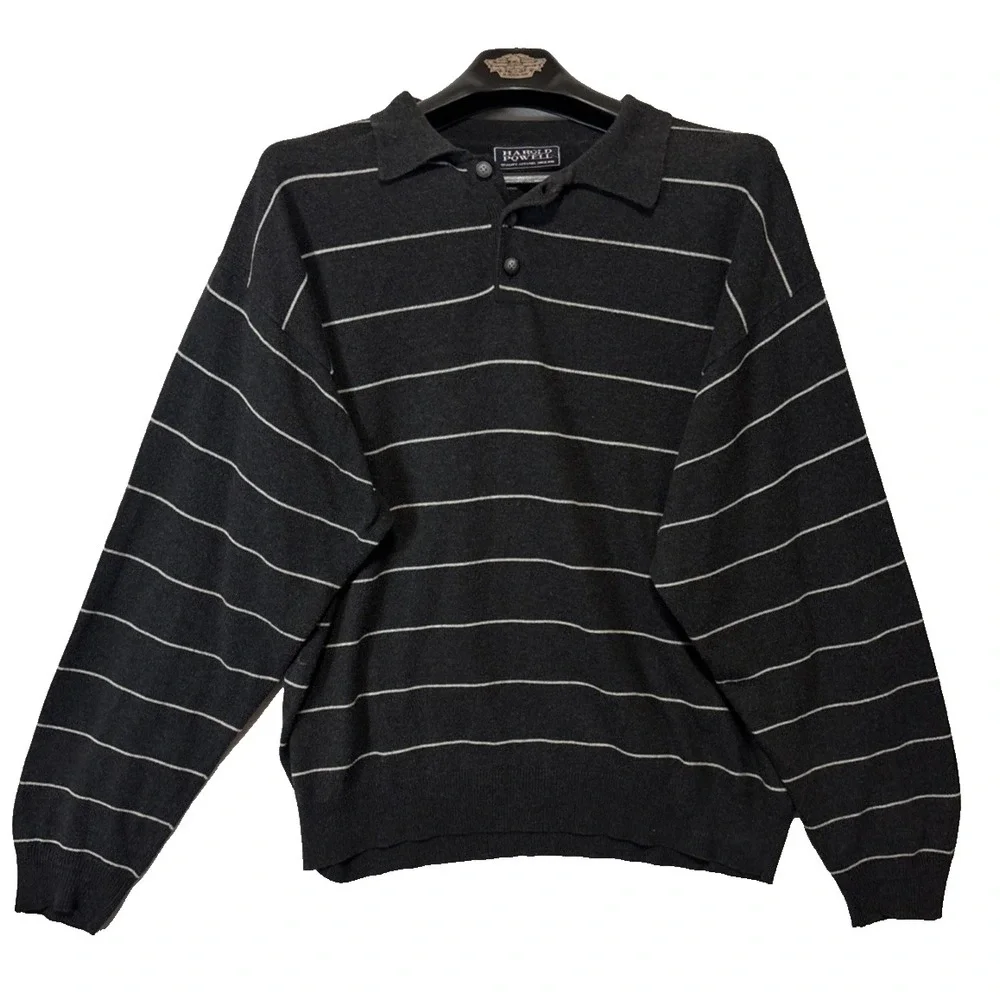 Vtg Harold Powell Cashmere Blend Grey Striped Sweater Mens‎ XXL Academia Soft